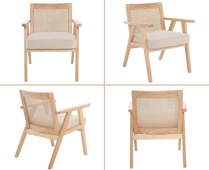 Guyou Retro Accent Arm Chair with Rattan Back Modern Comfy Linen Lounge Chair Upholstered for Liv... | Amazon (US)