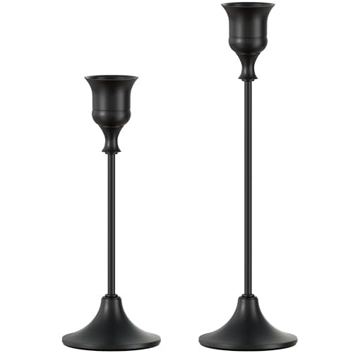 FSyueyun Black Candle Holder Set of 2, Elegant Metal Candlestick Holders for Vintage Taper Candle Holders, Perfect for Table Centerpieces, Fireplace Mantels, Home Decor, Weddings and Party Decorations | Amazon (US)