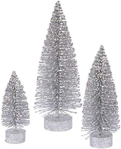 Amazon.com: Vickerman 5"/7"/9" Silver Glitter Oval Artificial Christmas Tree, Unlit - Faux Christ... | Amazon (US)
