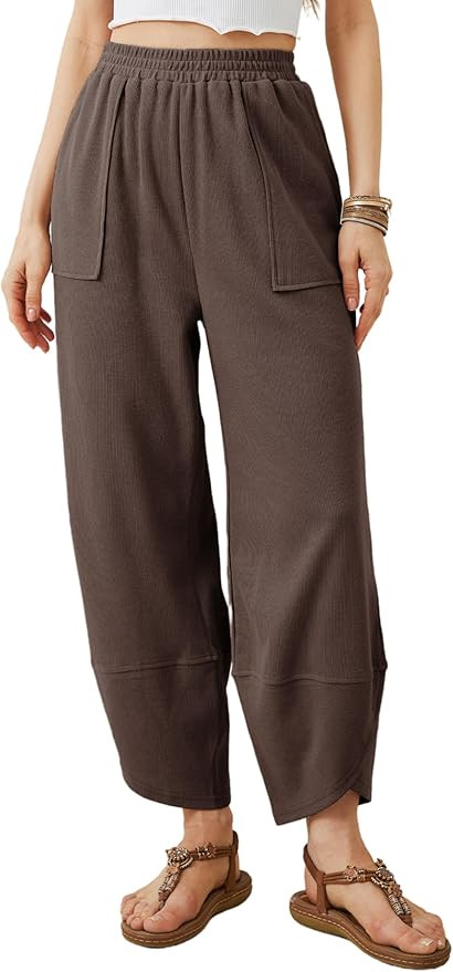 Xiaoxuemeng Womens Baggy Wide Leg Pants Casual Elastic Waisted Palazzo Harem Pants with Pockets | Amazon (US)