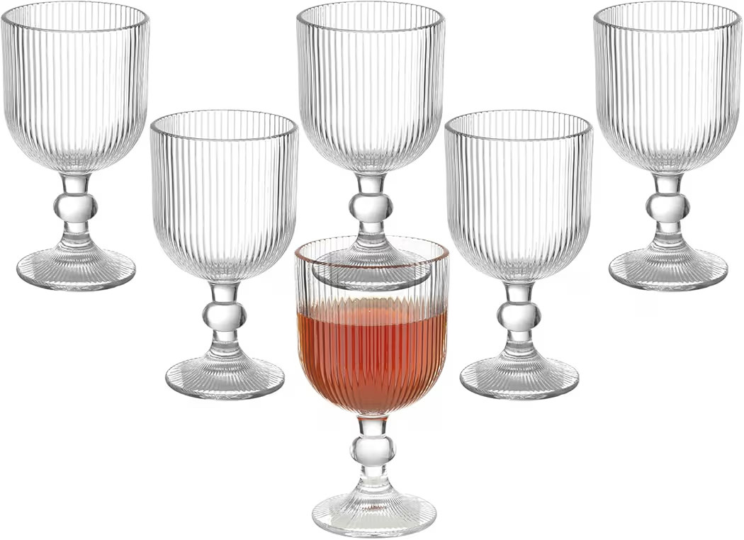 Vintage Wine Glasses Set of 6, 11 Ounces Colored Glass Water Goblets, Unique Embossed Pattern Hig... | Amazon (US)