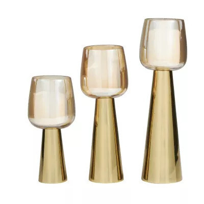 Monroe Lane Contemporary Stainless Steel Candle Holder - Set of 3, Gold | Belk