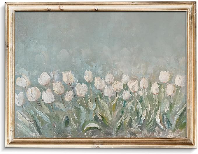 uniro Vintage Tulip Flower Summer Wall Art Decor, White Floral Spring Oil Painting Poster, Botani... | Amazon (US)