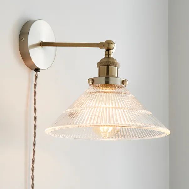 Logan Glass Plug In Easy Fit Wall Light | Dunelm