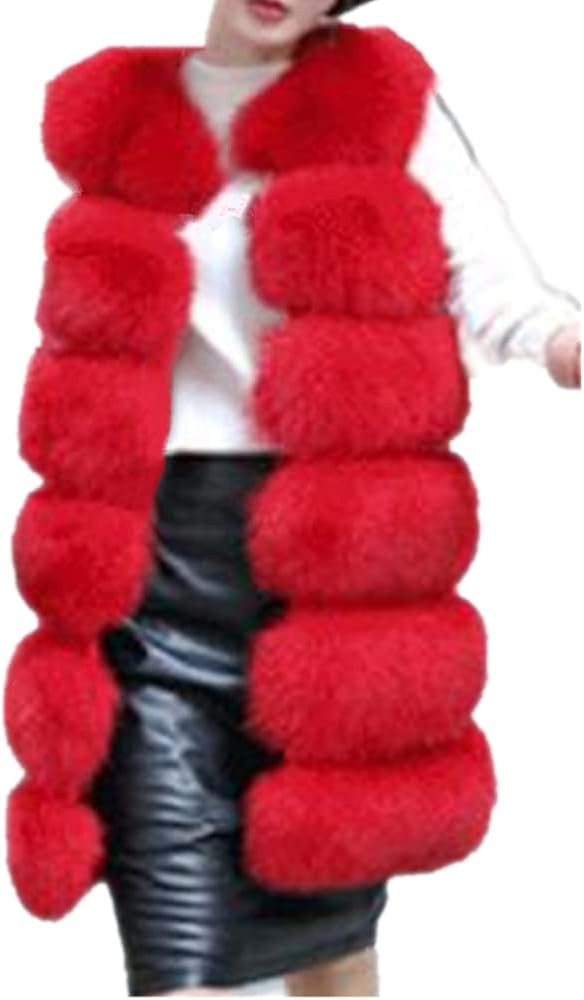 Lisa Colly Women's Faux Fox Fur Coat Jacket Winter Thick Warm Faux Fur Vest Outwear | Amazon (US)