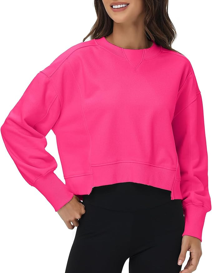 Women's Cropped Crewneck Sweatshirts Long Sleeve Oversized Sweatshirt Pullover Fall Crop Top Outf... | Amazon (US)