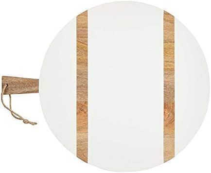 Mud Pie Large Round White/Natural Brown Wood Serving Paddle Board | Amazon (US)