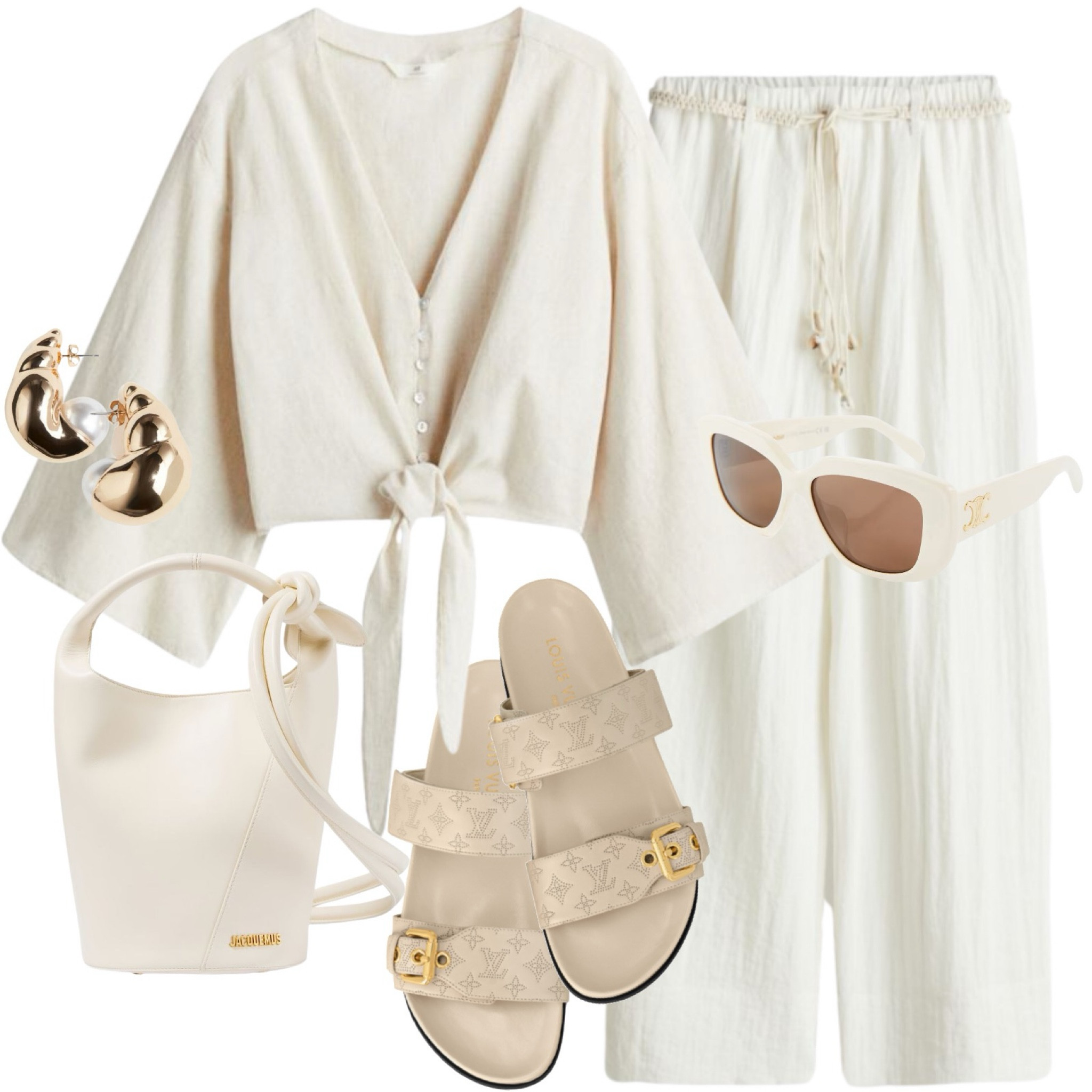 Tie detail blouse, macrame belt linen trousers, jacquemus bag, gold shell earrings & celine sunglasses.
Summer outfit, neutral outfit, casual chic.

#LTKeurope #LTKstyletip #LTKsummer