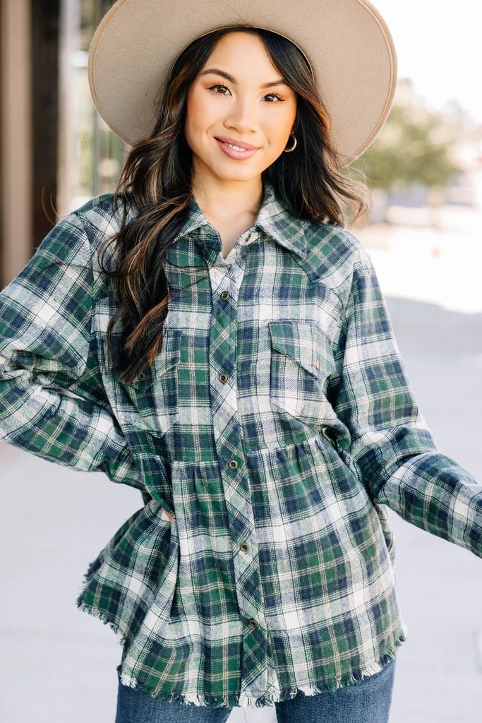 On Your Own Hunter Green Plaid Top | The Mint Julep Boutique