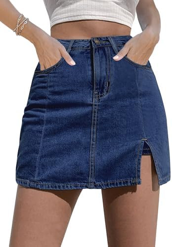 luvamia Skorts Skirts for Women Denim Mini Skirt Side Slit with High Waisted Jean Shorts Stretchy | Amazon (US)