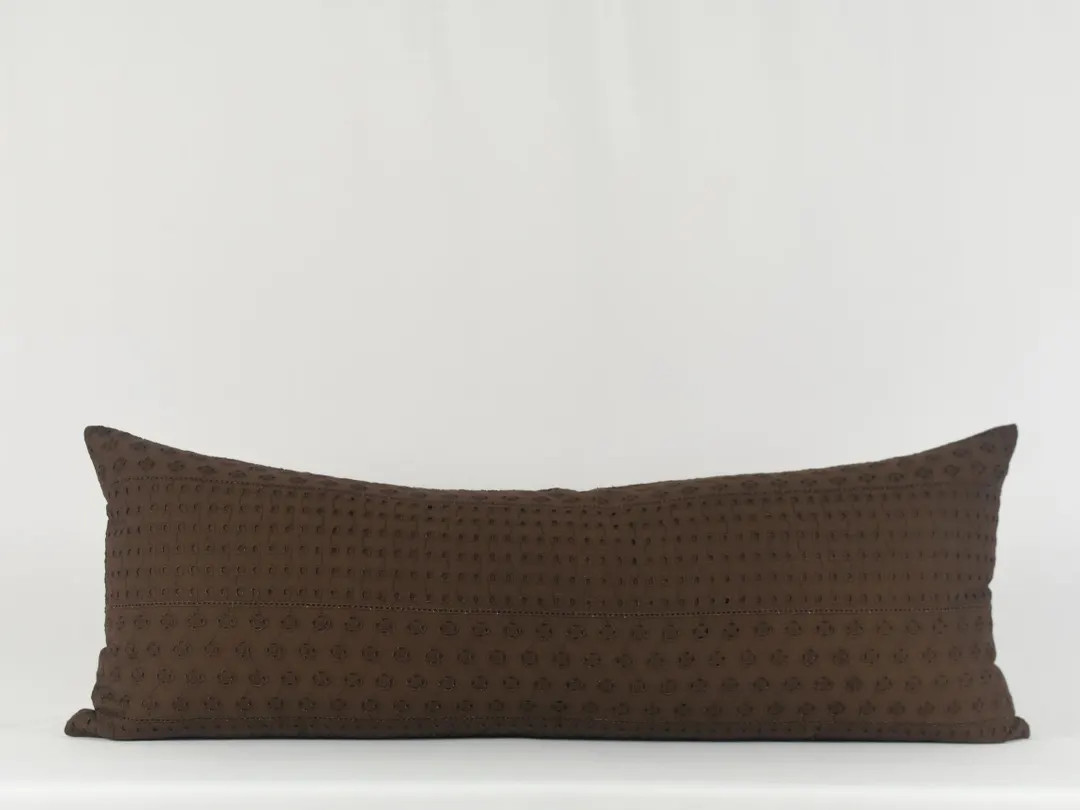 Soraya Cotton Eyelet Dark Brown Long Lumbar Pillow | Etsy (US)