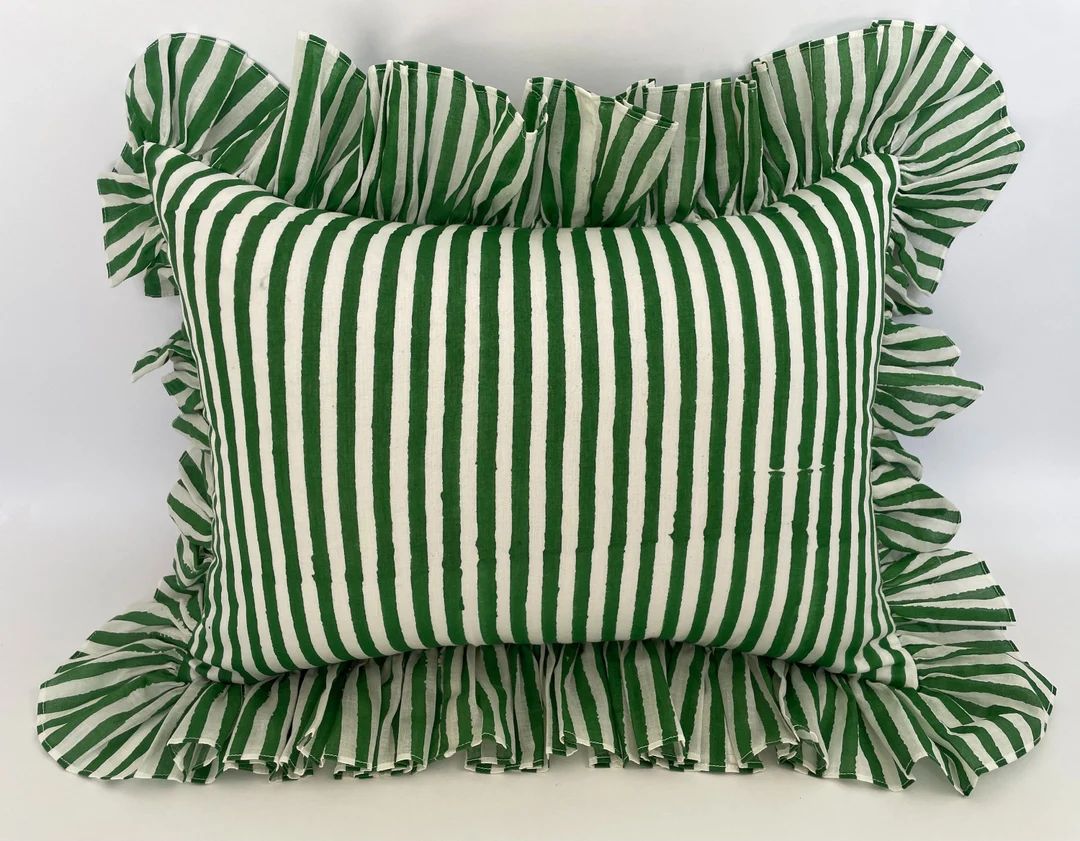 Stripe Ruffle Blockprint Mini Cushion - Etsy | Etsy (US)