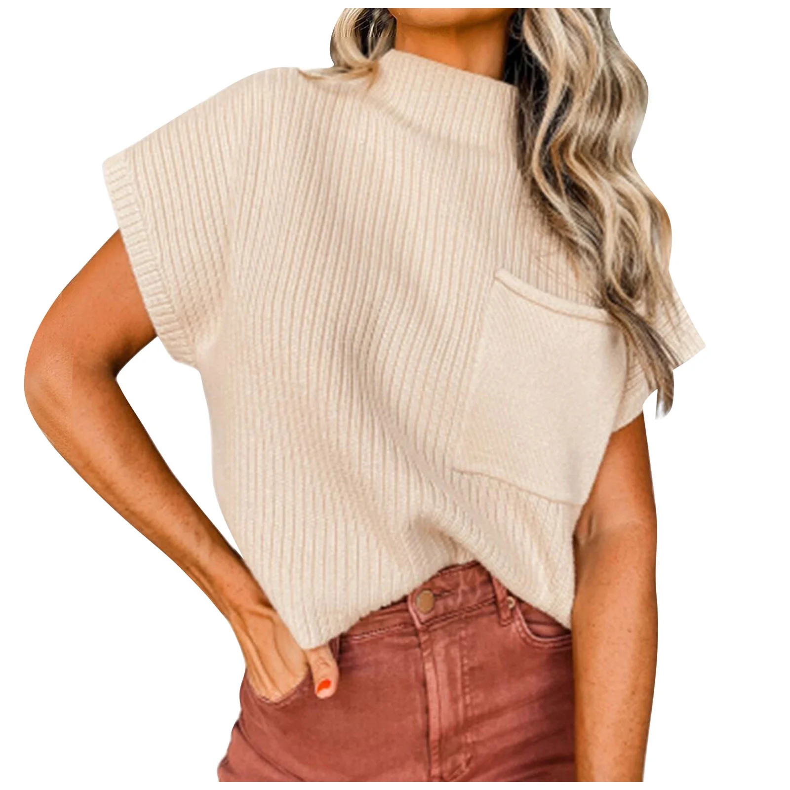 Women's Mock Neck Knit Summer Tops Loose Fit Trendy Dolman Short Sleeve Cropped Sweater Shirts Bl... | Walmart (US)