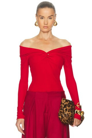 Blumarine Off The Shoulder Top in Lipstick Red - Red. Size 40 (also in 36). | FWRD 