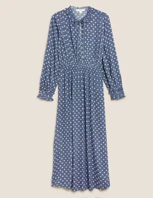 Spot Print Tie Neck Midaxi Waisted Dress | Marks and Spencer US