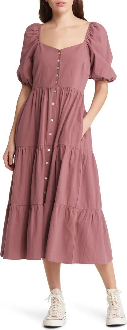 Treasure & Bond Puff Sleeve Tiered Button Front Dress | Nordstrom | Nordstrom