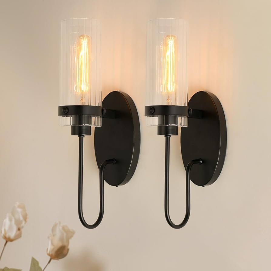 Bathroom Sconces Set of 2, Black Farmhouse Wall Sconce with Clear Glass Shade, Vanity Lights for ... | Amazon (US)