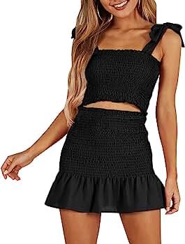 Women's Bohemian Cami Crop Top with High Waist Bodycon Skirt Two Piece Outfit Dress Suit Set | Amazon (US)