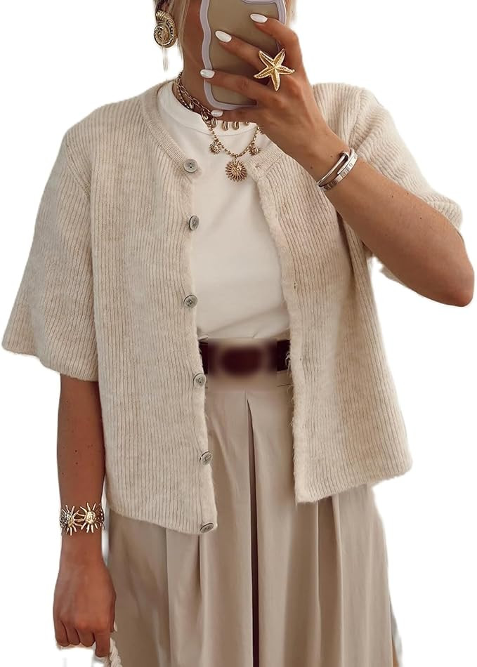 Women's Cardigans Shirt Short Sleeve Button Down Sweater Crop Top Y2k Fashion Knitted Shirt Top S... | Amazon (US)