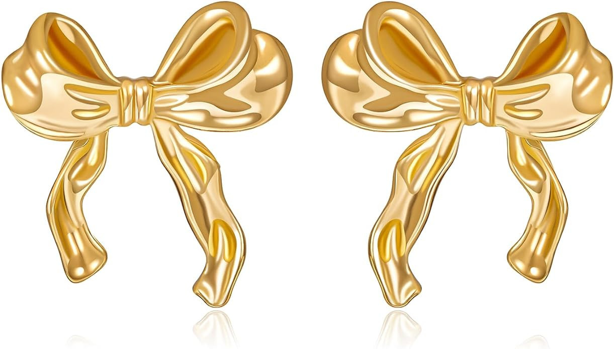 Gold Silver Bow Earrings for Women Classic Ribbon Bow Stud Earrings Cute BowKnot Earrings Bow Jew... | Amazon (US)