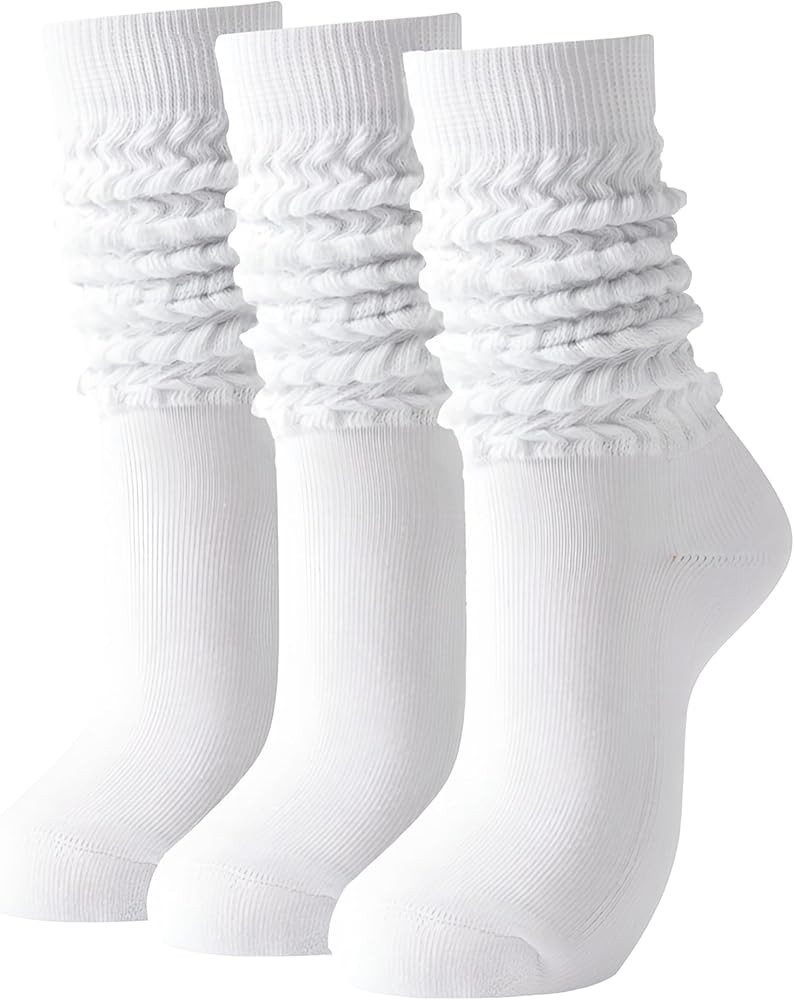 Women's Slouch Socks-Cotton Blend Scrunch Crew Socks, Retro 80s Style Thigh High Boot Socks for C... | Amazon (US)