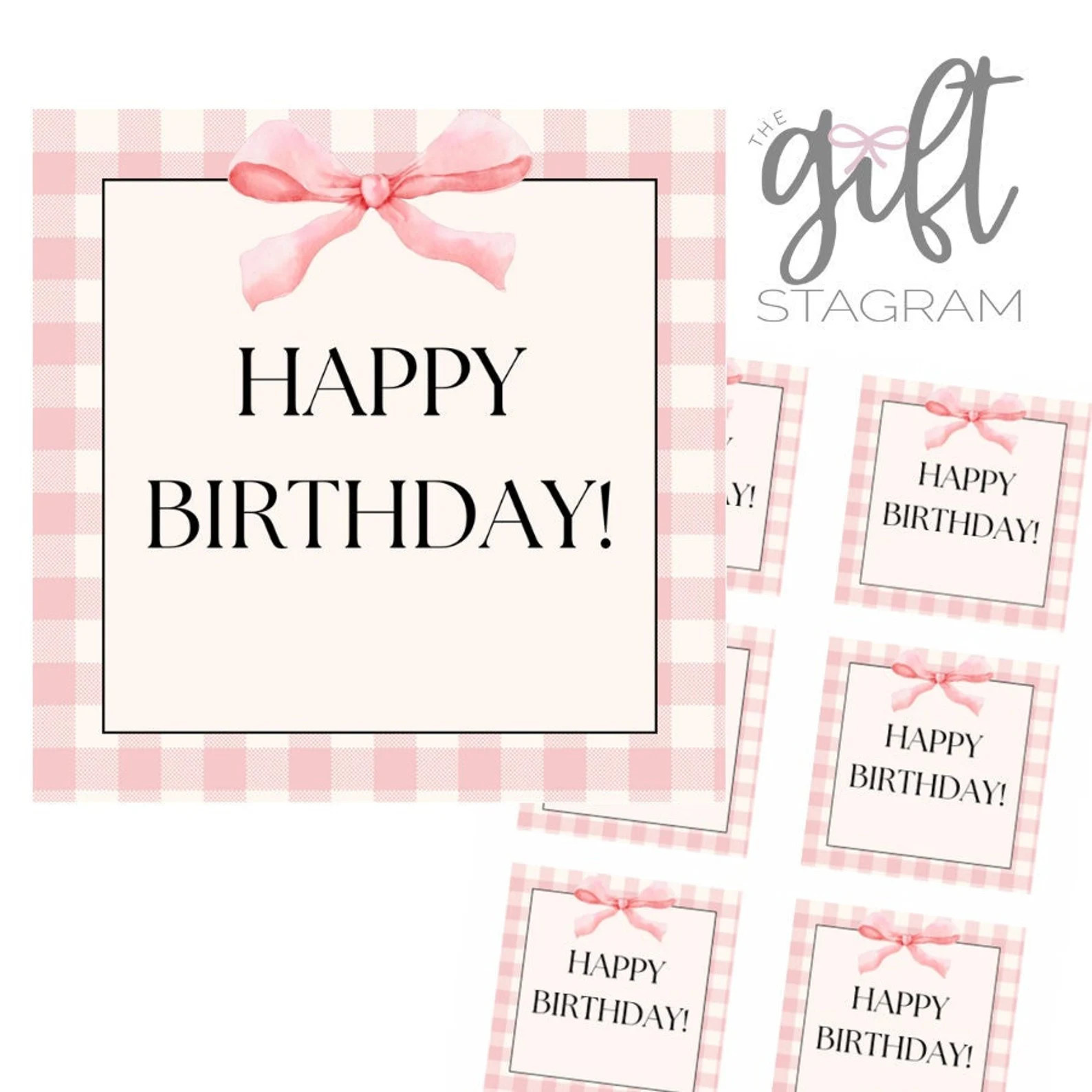 Happy Birthday Gift Tag DIGITAL DOWNLOAD Pink Gingham Gift Tag Girly Gift Tag for Birthday Birthd... | Etsy (US)