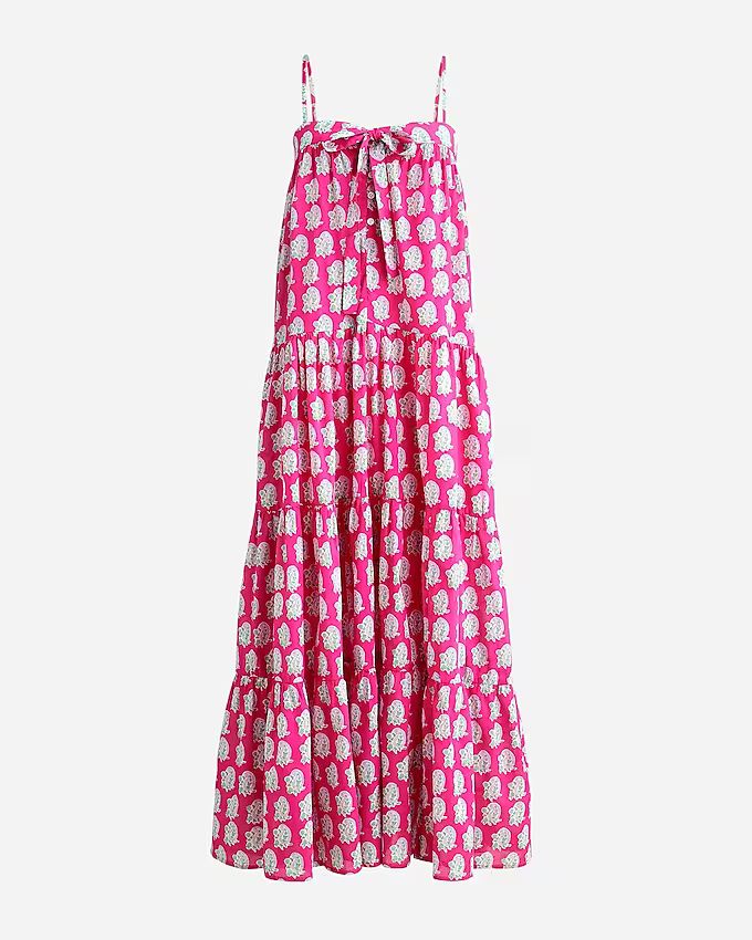 SZ Blockprints™ X J.Crew tie-front tiered maxi dress in bright-pink paisley | J.Crew US