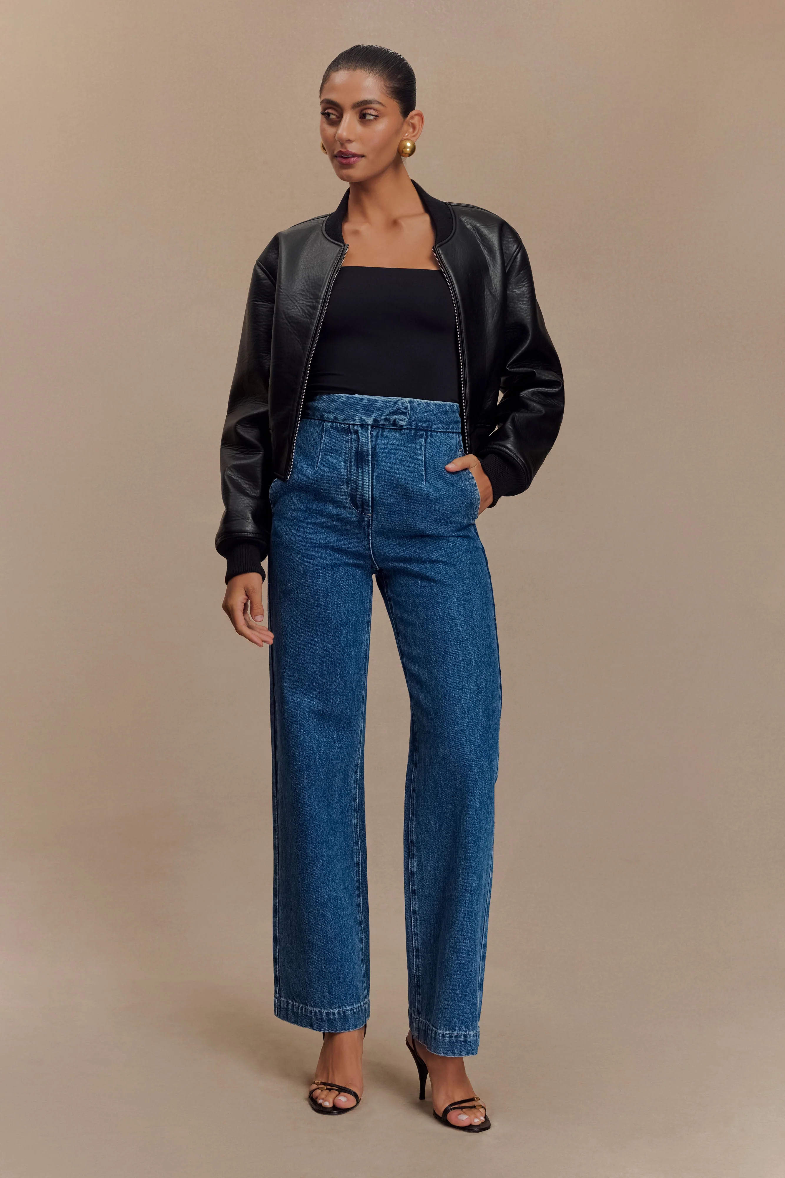 Codi Faux Leather Bomber Jacket - Black | MESHKI US