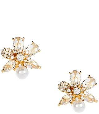 x Borrowed & Blue Small Pearl and Cubic Zirconia Cluster Stud Earrings | Dillard's