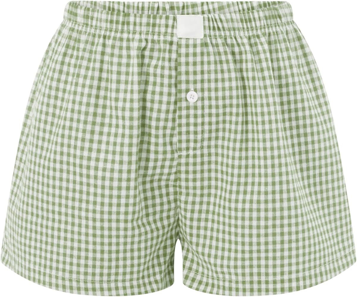 Women Pajamas Shorts Micro Boxer Shorts Y2K Cute Gingham Sleep Lounge Shorts Checkered Plaid Butt... | Amazon (US)