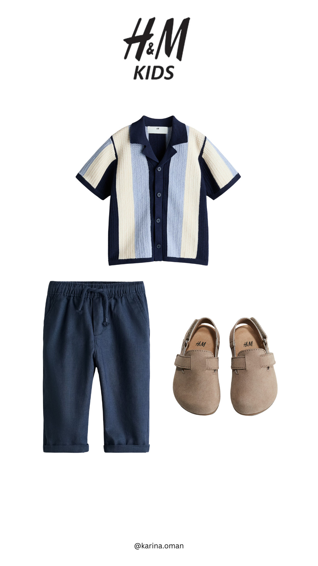 The cutest toddler boy vacation outfit ☀️ Everything is from H&M Kids — the fine-knit resort shirt, linen-blend pants, and little sandals are perfect for spring break, beach days, or warm weather outings. Love a neutral, effortless look for little boys.

#toddleroutfitidea #toddlerboystyle #springfashion #hmkids #toddlervacationoutfit #toddlerfashion 

 #LTKSpringSale #LTKBaby #LTKKids