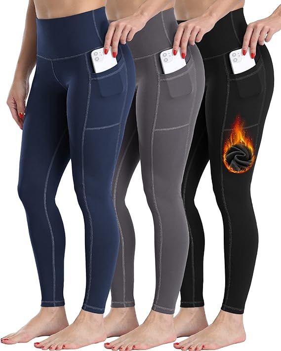 CHRLEISURE Fleece Lined Winter Leggings Women, High Waisted Thermal Warm Yoga Pants with Pockets | Amazon (US)