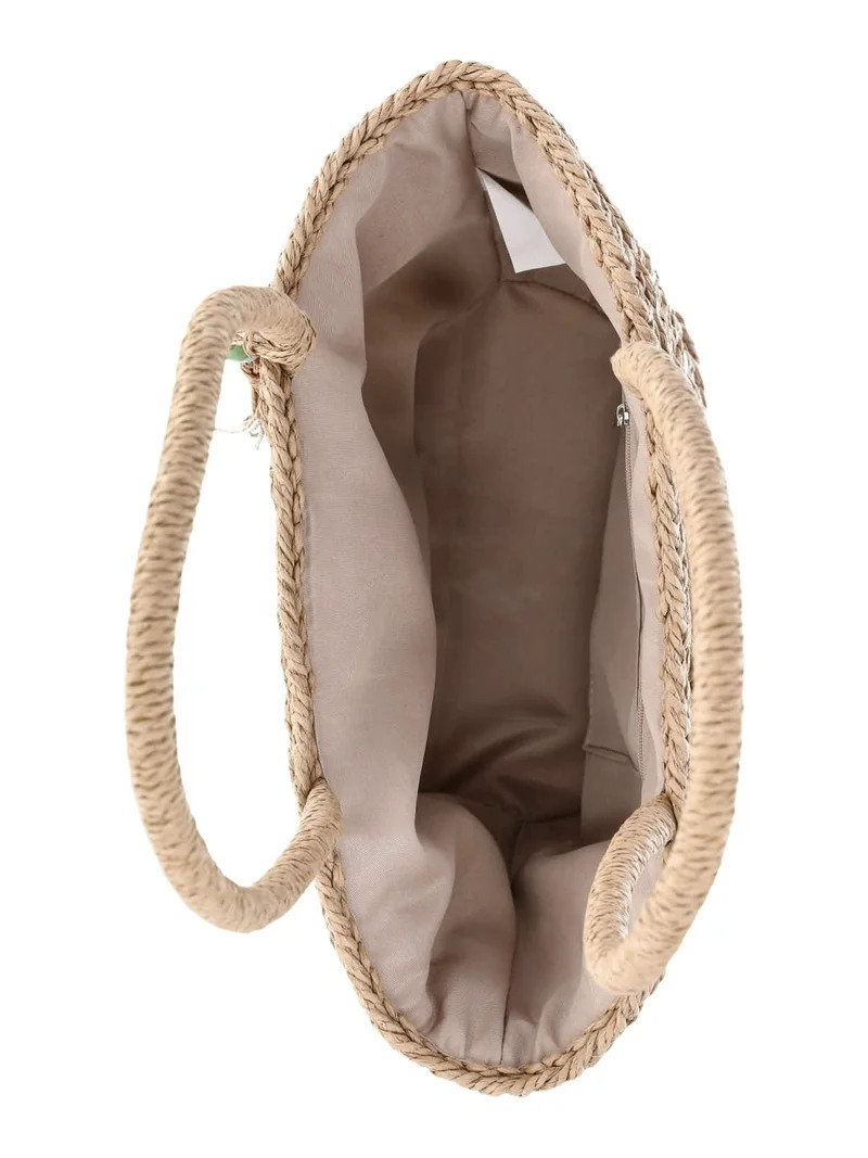 No Boundaries Festival Straw Top Handle Bag, Natural/Rainbow, Women's | Walmart (US)