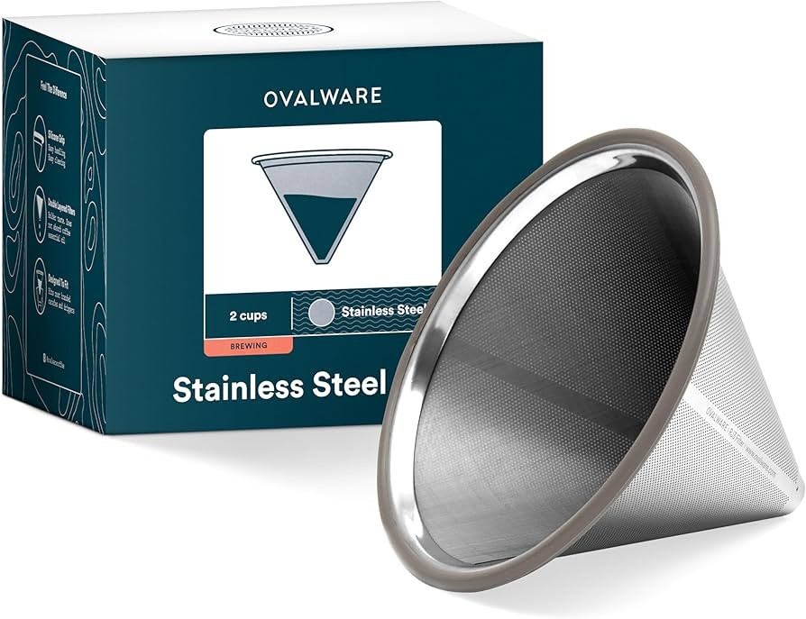 OVALWARE Paperless Stainless Steel Pour Over Coffee Filter – Reusable and Permanent Coffee Cone... | Amazon (US)