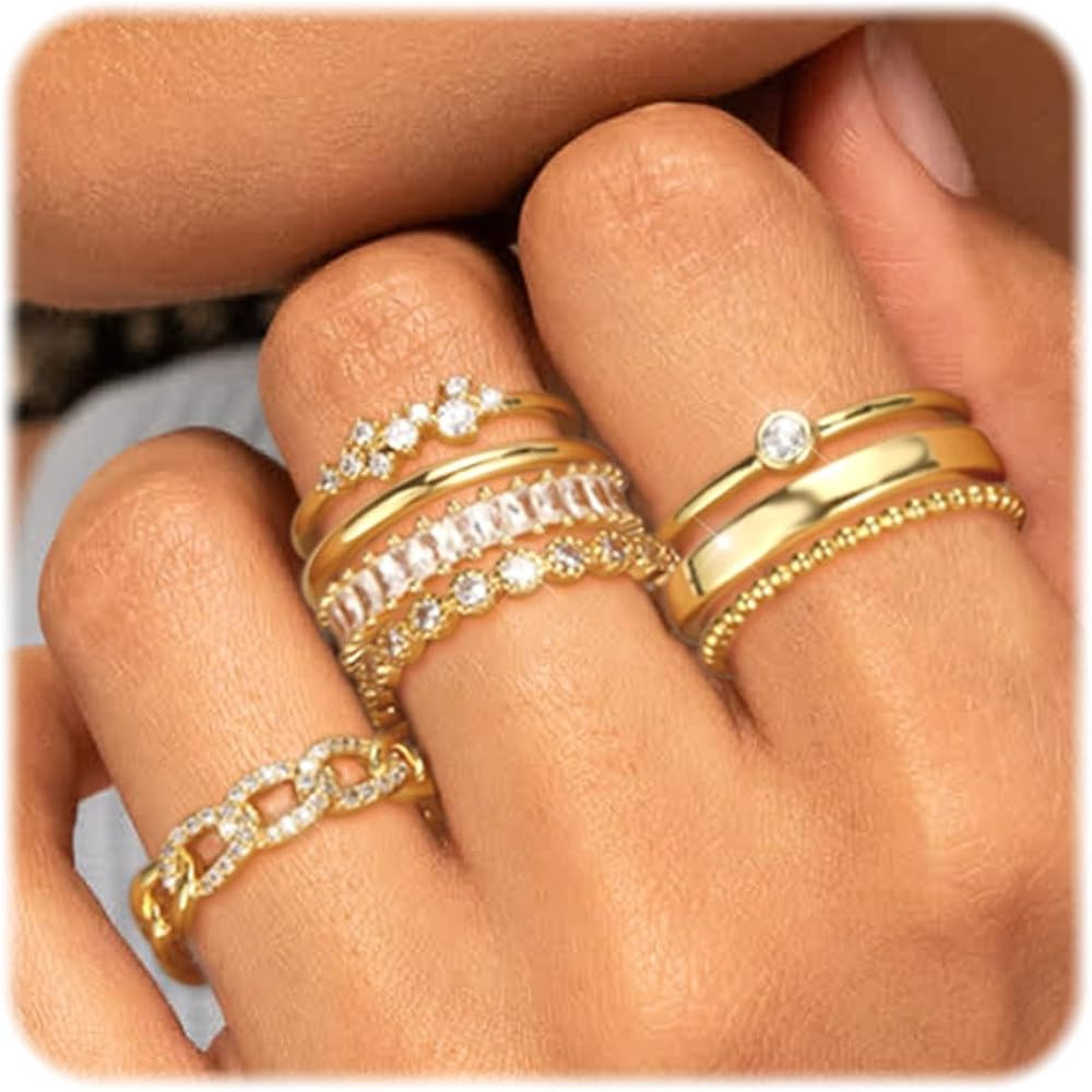 Gold Silver Plated Stacking Rings Set for Women 14K Dainty Stackable Thumb Knuckle Cute Ring for ... | Amazon (US)