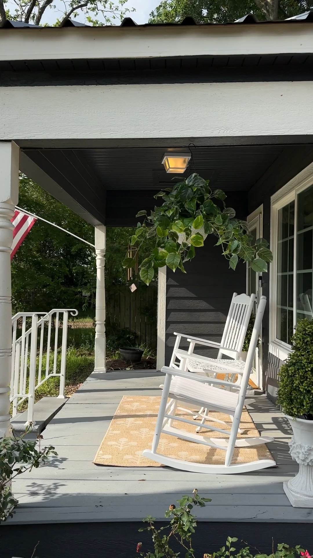 #ad Put together my first porch ever for our cottage! I found everything I was looking for at @wayfair and love how it turned out. These faux plants look so realistic and add so much green to the space, and the planters add a touch of European flavor which I love. The white rocking chairs and side table are so quaint and really play into that cottage feel and this little outdoor jute rug is just adorable! #wishyouwerehere #outdoor, #Wayfair #WayfairPartner 

#LTKSeasonal #LTKHome