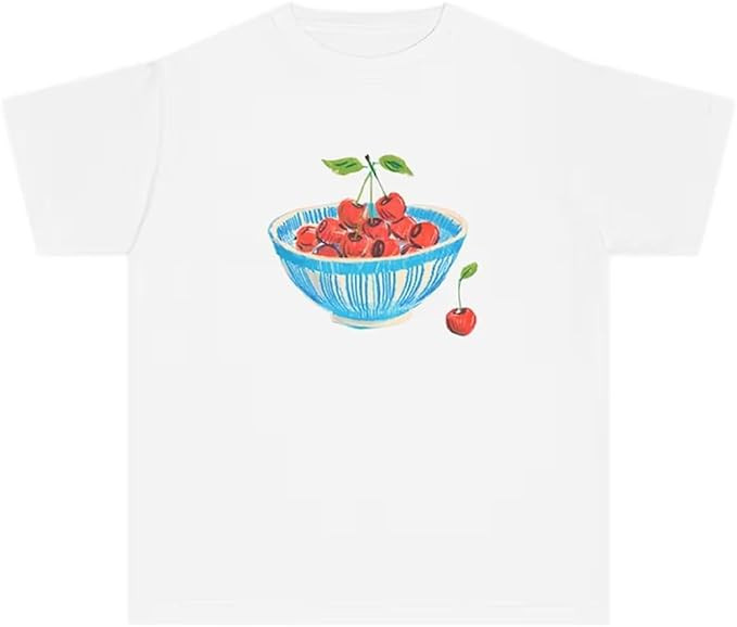 Y2k Graphic Baby Tees for Women Fruit Bow Shirt Crop Top Vintage Aesthetic Teen Girl Clothes 90s ... | Amazon (US)