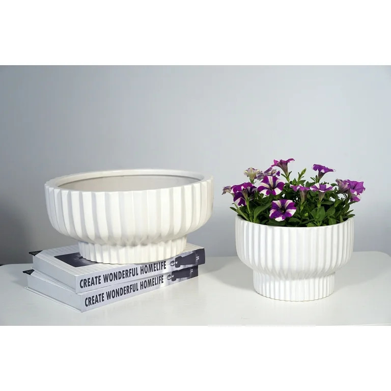 Better Homes & Gardens White Fischer Round Ceramic Planter, 12" | Walmart (US)