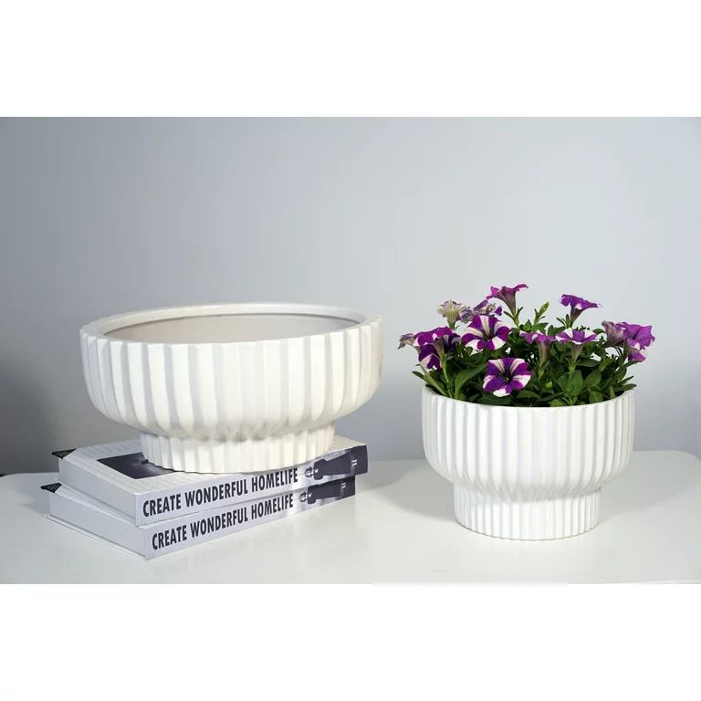 Better Homes & Gardens Pottery 12" Fischer Round Ceramic Planter, White | Walmart (US)