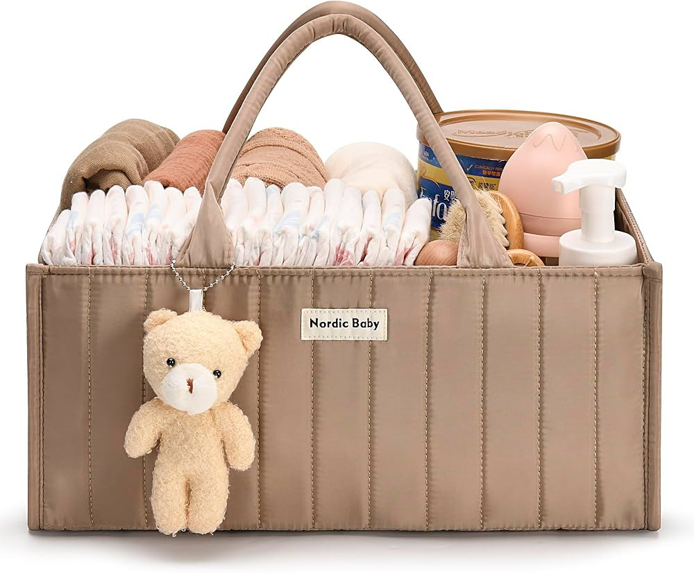 Nordic Baby Diaper Caddy Organizer Storage Basket with Teddy Bear - Neutral - Large Baby Shower C... | Amazon (US)