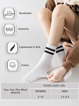 YUWELL Womens Striped Crew Socks, Cotton Cozy Casual Socks for Women 4 Pairs, Size 5-10 | Amazon (US)
