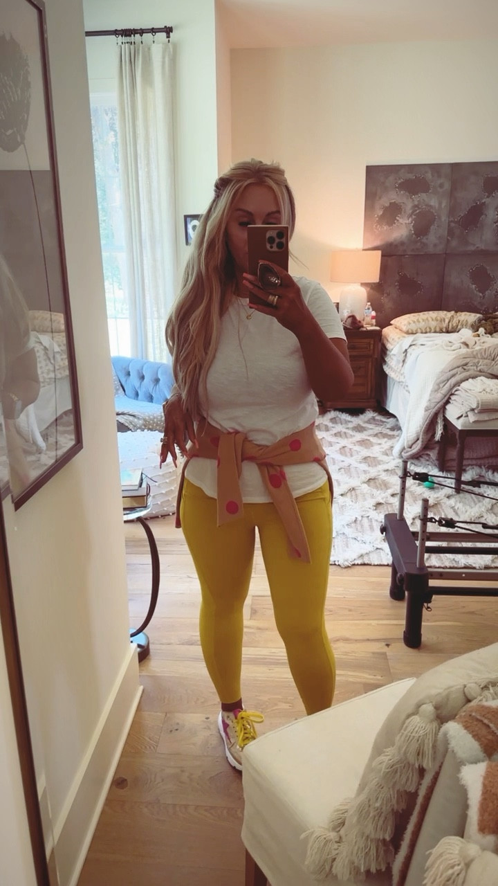 I love a cute top that you can tie around your waist with adorable sleeve detail! This Anthropologie light weight sweater is perfect for layering. Pink plus polkadots & chartreuse leggings! Need us a more? Cynthia Richard lightening strike sneakers, not linkable 

#LTKfamily #LTKmidsize #LTKFind