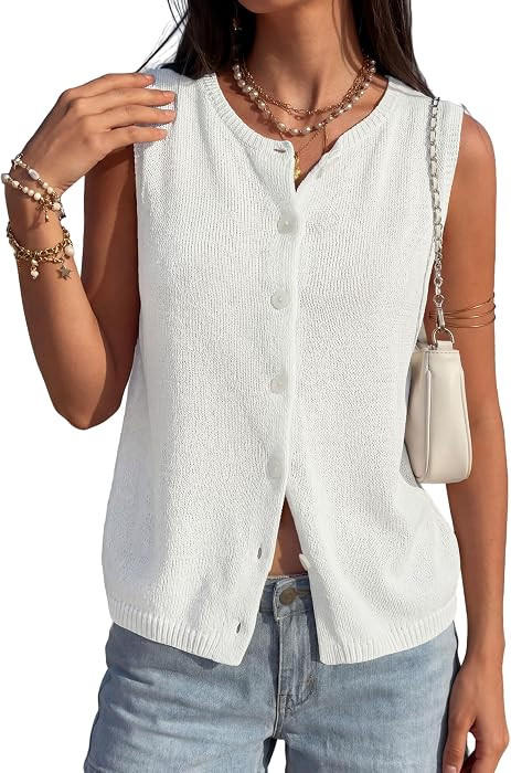 PRETTYGARDEN Women's Summer Button Up Sweater Vest Tops | Amazon (US)