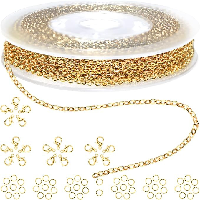 Jishi 33ft Gold Chain Stainless Steel 2mm Jewelry Chain Links for Making Necklace Earring Bracele... | Amazon (US)