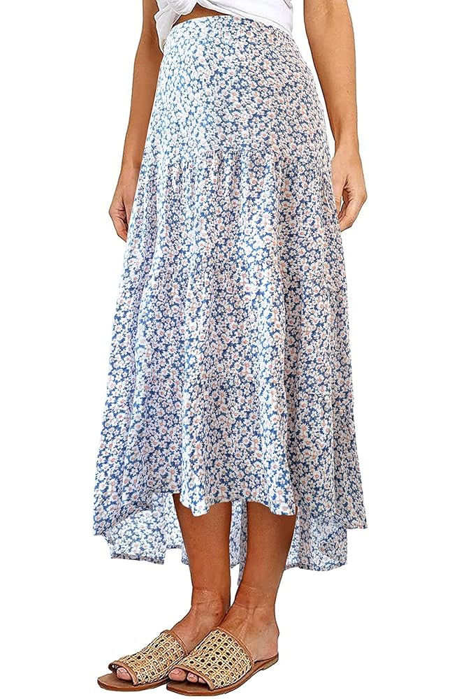 PRETTYGARDEN Women's Ditzy Floral Print Midi Skirt Boho Elastic High Waist Long Skirts for Women ... | Amazon (US)