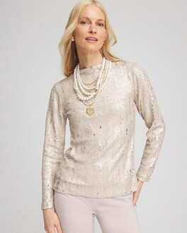 Sequin Funnel Neck Tee | Chico's