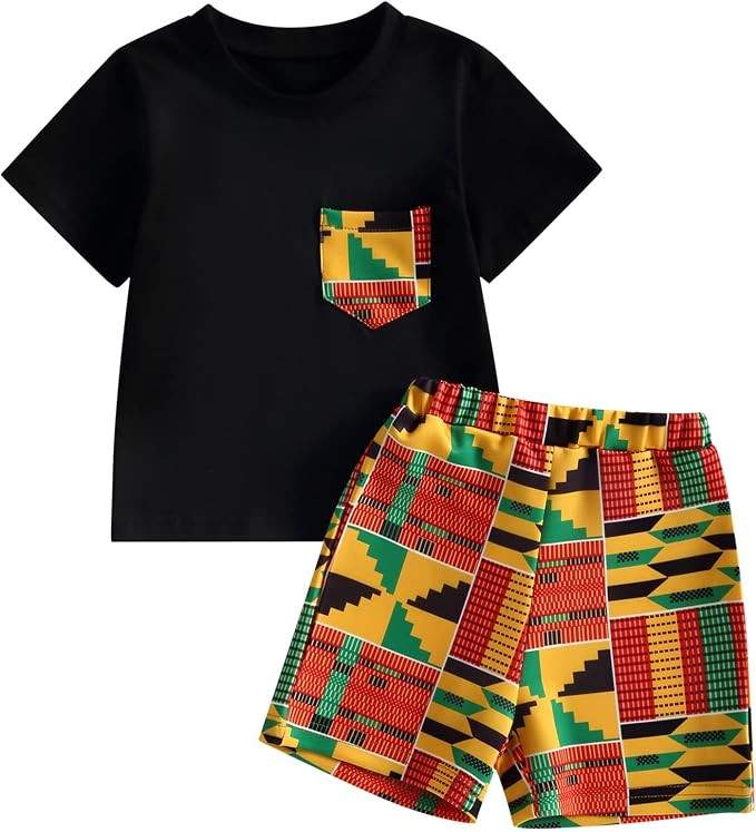 Mubineo Toddler Baby Girl Boy 2pcs African Print Outfits Kente Dashiki Clothes T Shirts Pant Sets | Amazon (US)