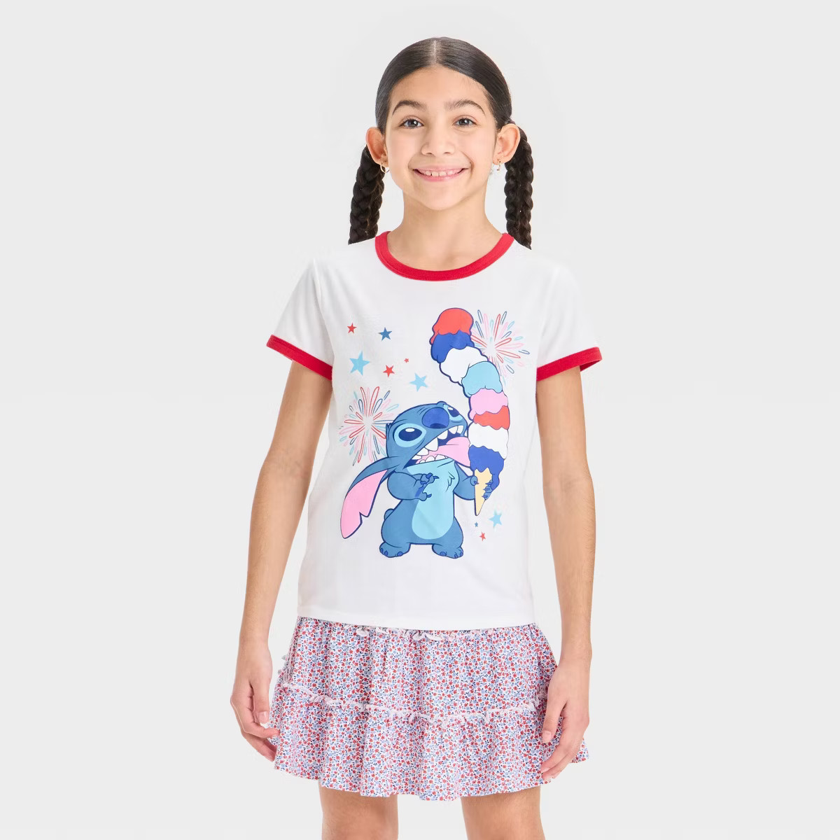Girls' Stitch Americana Boxy Short Sleeve Graphic T-Shirt - White | Target