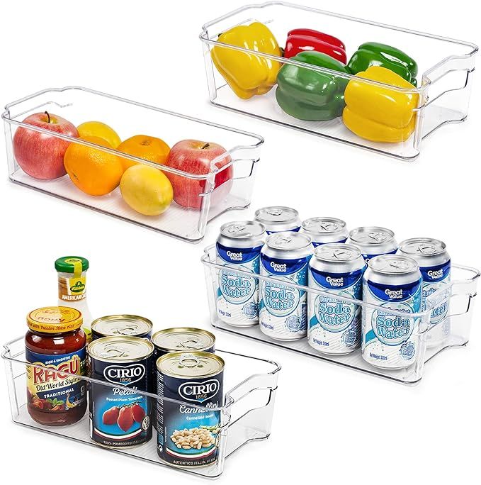 Refrigerator Organizer Bins, Vtopmart 4 Pack Medium Clear Plastic Food Storage Bin with Handle fo... | Amazon (US)