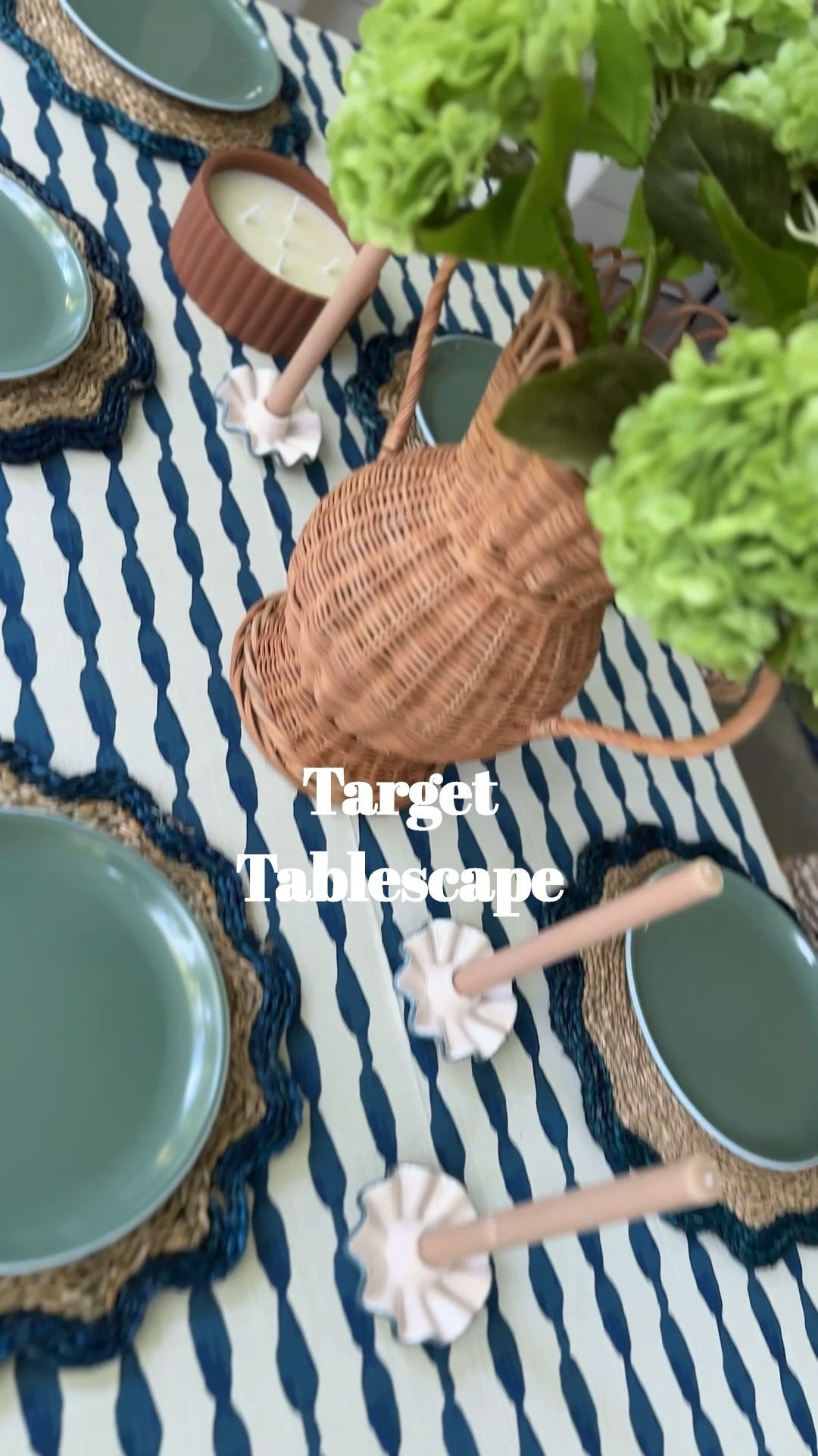 ALL Target! Perfect for spring and summer outdoor tablescapes. Loving the blue + green colors and so easy to add in simple whites and textured linens from your collection :) Amazon hydrangeas! 
